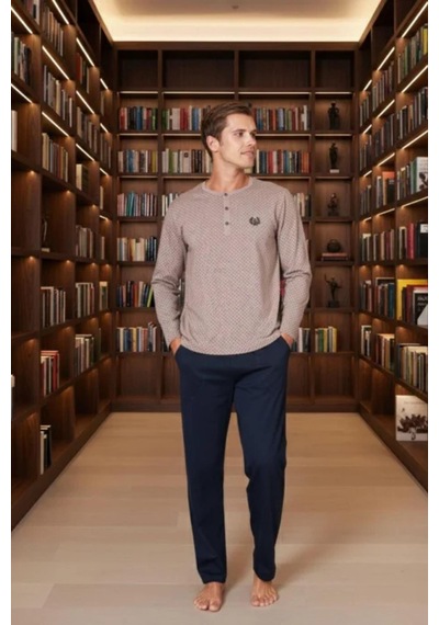 Gd Goldoremi Premium Erkek Pamuklu Uzun Kollu Regular Rahat Kalıp Pijama Takım Gri