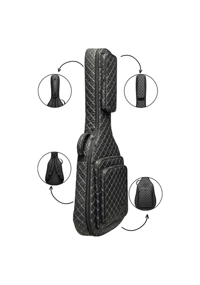 Siyah Profesyonel Gigbag Klasik Gitar Kılıfı-çantası-beyaz Kapitoneli Suni Deri