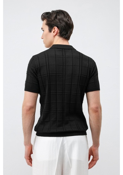 Antioch Kareli Desenli Erkek Triko T-shirt Siyah