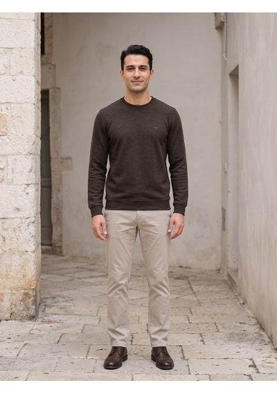 Maccali Erkek Kahve Selanik Bisiklet Yaka Sweatshirt