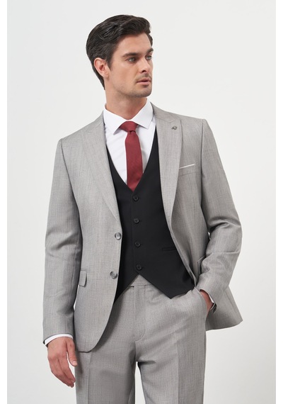 Morven Erkek Gri Trend Yelekli Kombinli Slim Fit Sivri Yaka Takım Elbise 25mc001027100 Gri