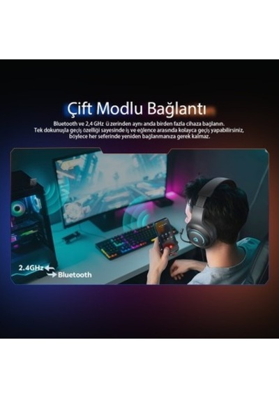 Rgb Aydınlatmalı 7.1 Kablosuz Gaming Kulaklık İle 3 Mod Seçeneği
