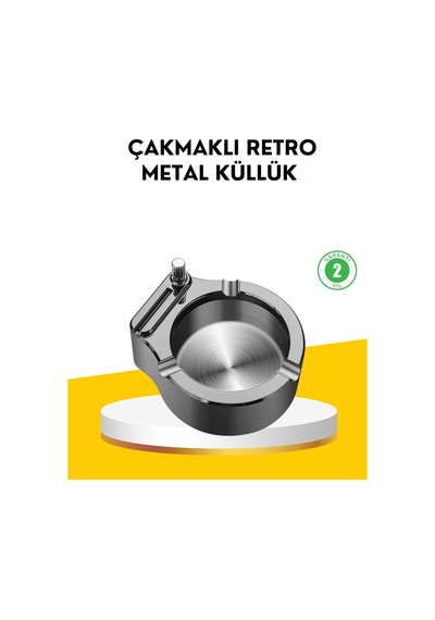 Çakmaklı Küllük Paslanmaz Metal Yuvarlak Tasarım