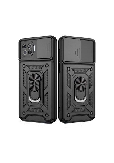 Smcase Oppo Reno 4 Lite Kılıf Kamera Korumalı Yüzüklü Tank Pars Silikonnano Ekran Koruyucu