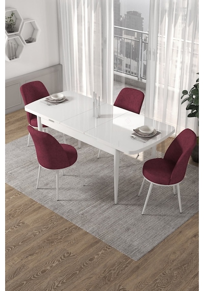 Canisa Kor Serisi 70x114 Açılabilir Mutfak Masası Takımı Beyaz Masa 4 Bordo Sandalye Bordo Canisa Kor Serisi 70x114 Açılabilir Mutfak Masası Takımı Beyaz Masa 4 Bordo Sandalye Bordo