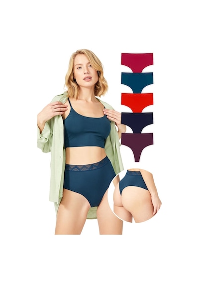 Cottonhill Basic Yüksek Bel Lazer Kesim Tanga Külot 5'li Paket Renkli-7 Çok Renkli