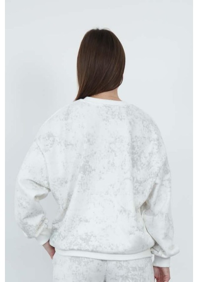 Penyebizden Valeria Kadın 3 İplik Şardonsuz Pamuk Oversize Bisiklet Yaka Sweatshirt-ekru-gri Baskılı