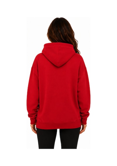 Herkesemoda Çiçek Sepeti Baskılı Kapüşonlu 2 İplik Şardonlu Sweatshirt Kırmızı