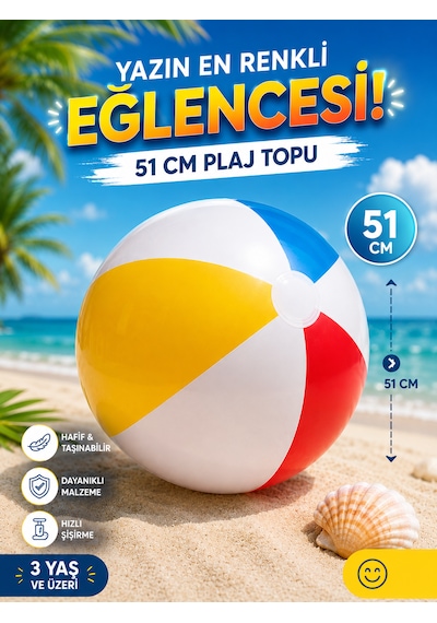 Intex Şişme Deniz Topu 51 Cm Eğlenceli Tasarım Dayanıklı Malzeme İle 3 Yaş Ve Üstü İçin Çok Renkli