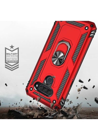 LG Uyumlu Q60 Kılıf Tank Zırh Yüzüklü Mıknatıslı Standlı Kapak Vega