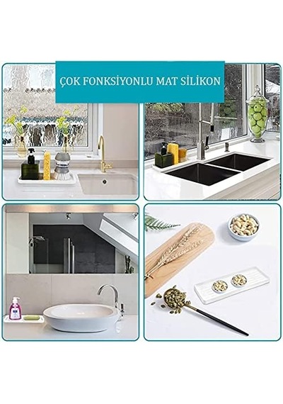 Silikon Sabunluk Organizer, Sabunluk Altlığı, Sıvı Sabun Standı Antrasit 26x10 Cm 000 Açık Krem