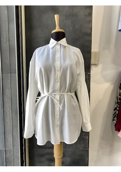 Pera Moda Çok Yönlü Bağlanabilir Oversize Gömlek Beyaz