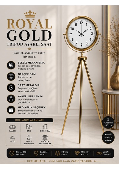 Royal Gold Tripod Ayaklı Dekoratif Saat