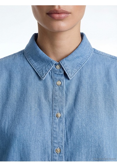 Lcw Eco İndigo Gömlek Yaka Oversize Kadın Jean Tunik