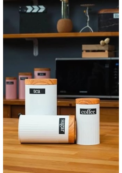 Ucr Home 3'lü Set Metal Çay Kahve Şeker Saklama Kavanozu - Beyaz Diğer