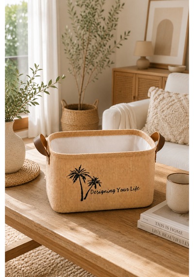 Jüt Kumaş Düzenleyici Sepet 30x21x18 Cm Açık Ağızlı Organizer Sepeti Raf Dolap Banyo Düzenleyici Doğal