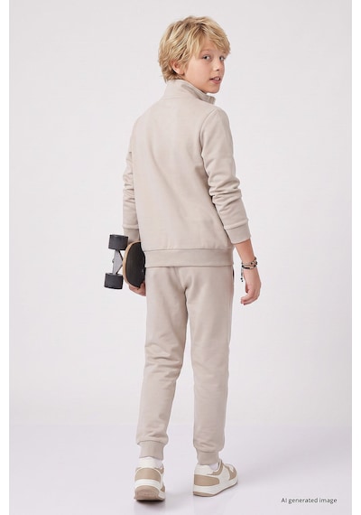 TOMMYLIFE Bej Standart Fit Basic Dik Yaka Jogger Erkek Çocuk Eşofman Takım - 11327