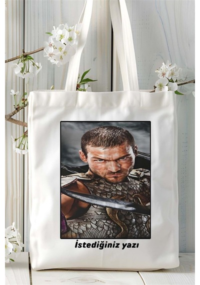 Art Hediye Spartacus Spartaküs Baskılı Bez Çanta Omuz Çantası Kişiye Özel Desen 4 Çok Renkli