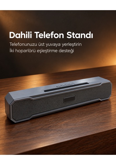 Köşeleri Eğimli Bar Tipi Tasarıma Sahip Şarj Edilebilir Masaüstü Bluetooth Hoparlör