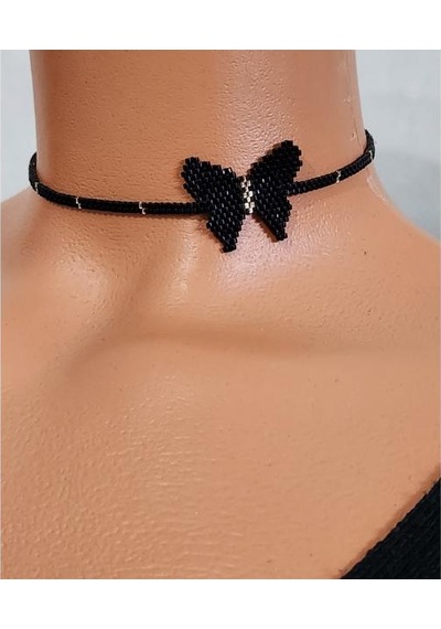 Harmel Jewelry Miyuki Siyah Kelebek Choker Kolye Siyah