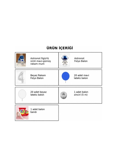 Uzay Temalı Astronot Seti -astronot Temalı Mum-mavi Beyaz Balon Zinciri Ve Rakam Folyo Balonlu Doğum Günü Konsepti Beyaz - Mavi