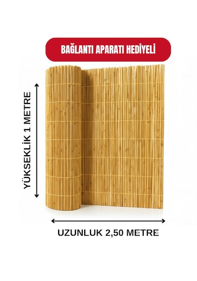 1x2,50 Metre Kamış Hasır Çit - Doğal Balkon Ve Bahçe Gizlilik Örtüsü Güneşlik