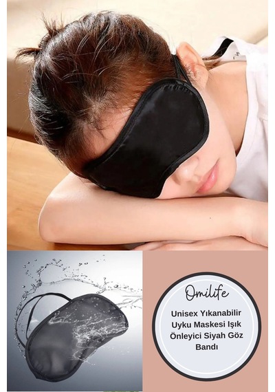 Unisex Yıkanabilir Uyku Maskesi Işık Önleyici Siyah Göz Bandı