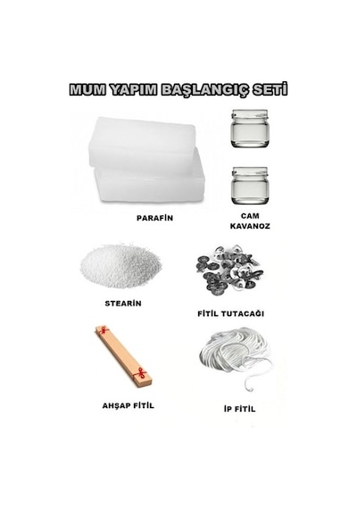 Mum Yapım Seti,1Kg Mum Parafini,Fitil,Çıtçıt,Kavanoz,Stearin