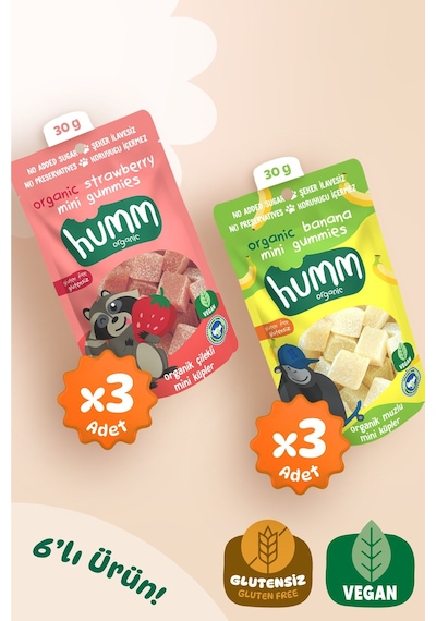 Hummorganic Organik Glutensiz Vegan Mini Küpler Atıştırmalık Paketi - 6 adet (2 çeşit)