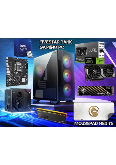 Fivestar Tank 5060 LI Sistem U5-225F 16 GB 1 TB SSD RTX5060 Dos Masaüstü Oyuncu Bilgisayarı