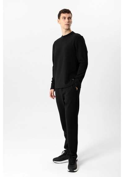 Backandbond Siyah Regular Fit Baskılı Bisiklet Yaka Sweatshirt