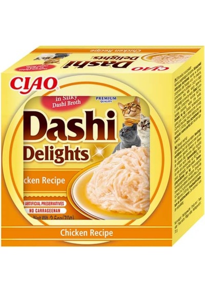 Dashi Delights Kedi Maması Islak %100 Doğal Tavuk Eti Tahıl İçermez, Şekersiz, Yapay Aroma İçermez, %86 Nem Birinci Sınıf Kedi Ödül Maması 70 G 1'li Paket