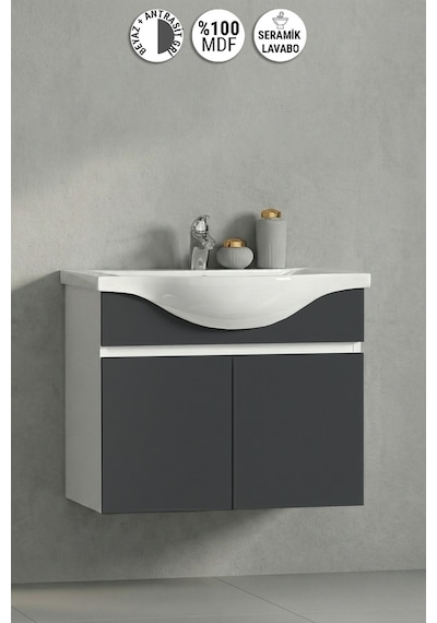Yıldız 65 Cm Beyaz-antrasit Gri Mat Mdf Seramik Lavabolu Asma Banyo Alt Dolabı Beyaz - Antrasit Yıldız 65 Cm Beyaz-antrasit Gri Mat Mdf Seramik Lavabolu Asma Banyo Alt Dolabı Beyaz - Antrasit