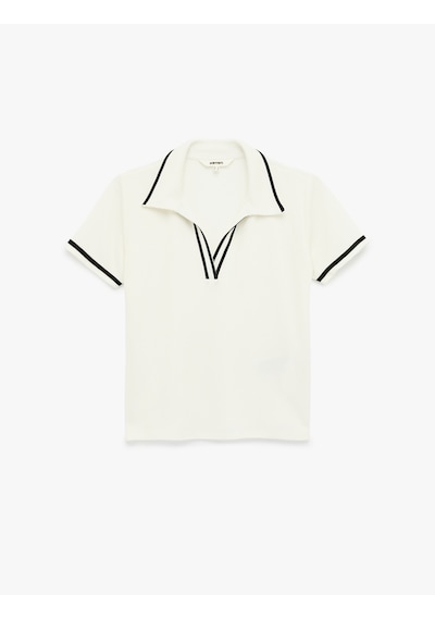 Koton Slim Fit Kısa Kollu Çizgili Polo Yaka Tişört Ekru 6sak50003ek Ekru