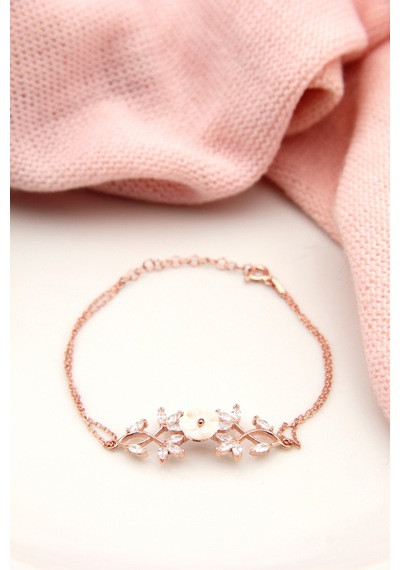 Çekirdekjewelry 925 Ayar Gümüş Minimal Çiçek Figürlü Bileklik Pembe