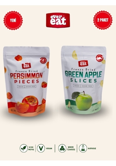Evereat Cennet Hurması-elma Freeze Dry Meyve Cipsi 2'li Paket Doğal Atıştırmalık 1 Adet