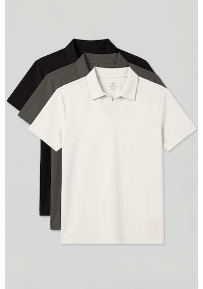 Rahat Form Polo Yaka 3lü Paket Siyah-haki-ekru Erkek T-shirt - 88496 Siyah - Haki