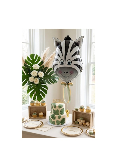 Safari Zebra Kafa Folyo Balon 28x46 Cm Safari Temalı Çocuk Doğum Günü Parti Süsü Çok Renkli