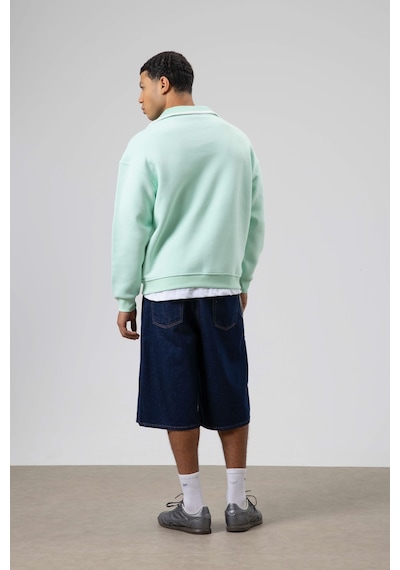 Vamos Oversize Fermuarlı Yaka Sweatshirt Mint