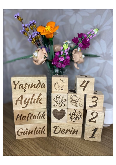 İkiz Bebekler İçin Anne Bebek Anı Küpü 6'lı Set İsme Özel Lazer Yazım