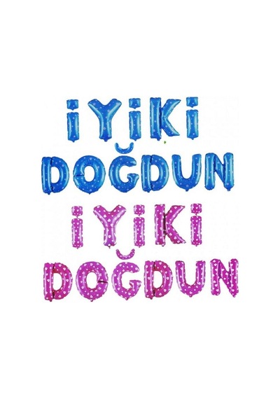 Mavi Puantiyeli İyiki Doğdun Folyo Doğum Günü Partisi Mavi Puant Karışık Renkli
