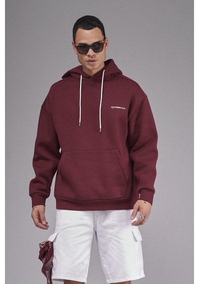 Kapuşonlu Baskılı Oversize Kalıp Unisex Hoodie Sweatshirt Bordo