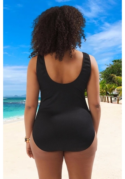 Ersefa Konforlu Plus Size Mayo Tasarım Büyük Beden Rahat Kesim Plaj Kıya Siyah