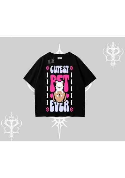Tarzsokak Best Pet Ever Baskılı Oversize Tshirt Siyah