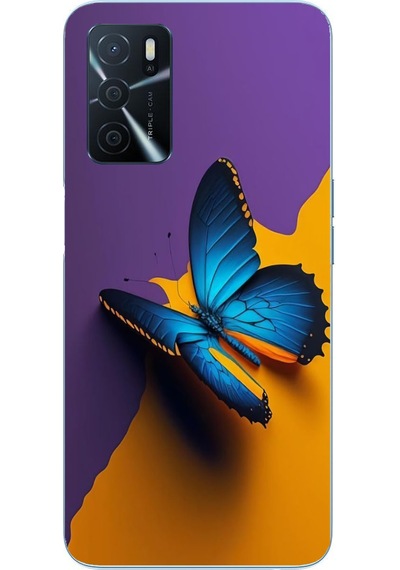 Oppo A16 Uyumlu Mavi Kelebek Baskılı Silikon Kılıf Renkli