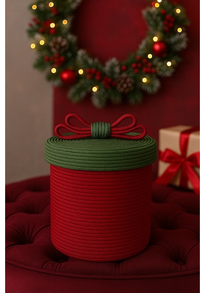 Mavaux Christmas 4 Lü Jüt Halatlı Dekoratif Hediye Sepeti Seti Kırmızı Yeşil Noel Sepeti Çok Renkli 30 X 30