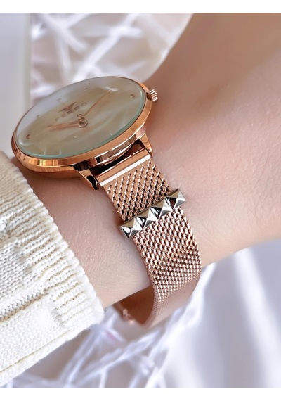 Ferro Hasır Kordonlu Rose Gold Kararmaz Renk Atmaz 3 Atm Özel Tasarım Kadın Kol Saati Bf21087cwt-c