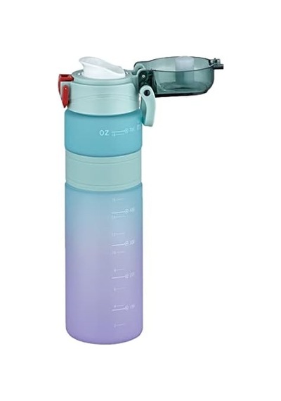 Çift Renk 800ml Kaydırmaz Silikon Gövde Rahat İçim-pipetsiz- Motivasyon Su Matarası 50 x 22