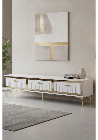 Tsa1802bg Tuna Tv Sehpası Beyaz-gold 180cm Beyaz - Altın