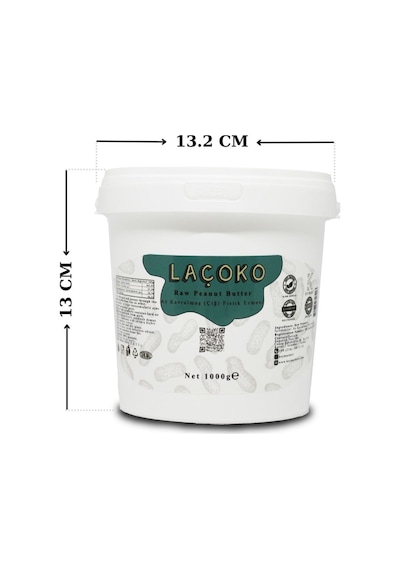 Laçoko Kova Şekersiz Katkısız Glutensiz Vegan Doğal Az Kavrulmuş (Çiğ) Yer Fıstığı Ezmesi 1 KG